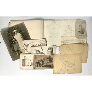 Antique 19th C Sketchbook Personal Pencil Drawings Photo Handwriting European